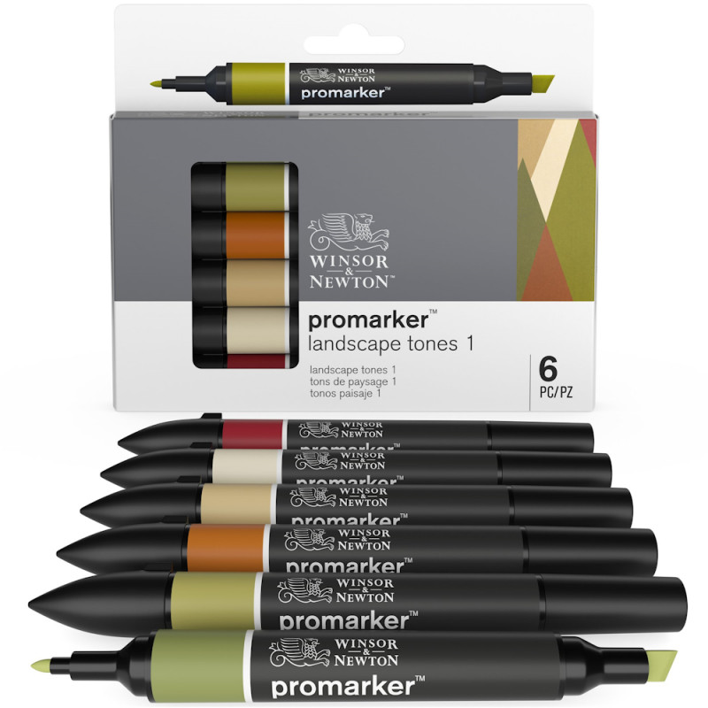 Winsor & Newton Promarker Landscape Set of 6 – Twin Tipped