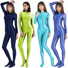 AMORESY Women's Smooth Glossy Jumpsuits Long Sleeve Yoga Zipper Fitness Catsuits