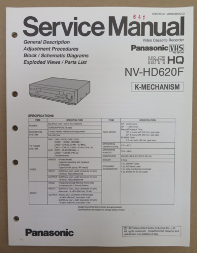Panasonic NV-HD 620 F Videorecorder Original Service Manual Anleitung Englisch - Afbeelding 1 van 8