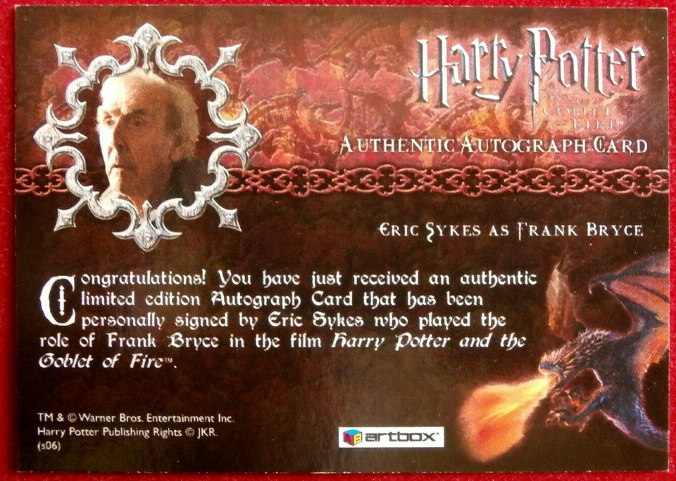 HARRY POTTER & GOBLET OF FIRE - ERIC SYKES - Personally Signed Autograph Card - Image 2 of 2