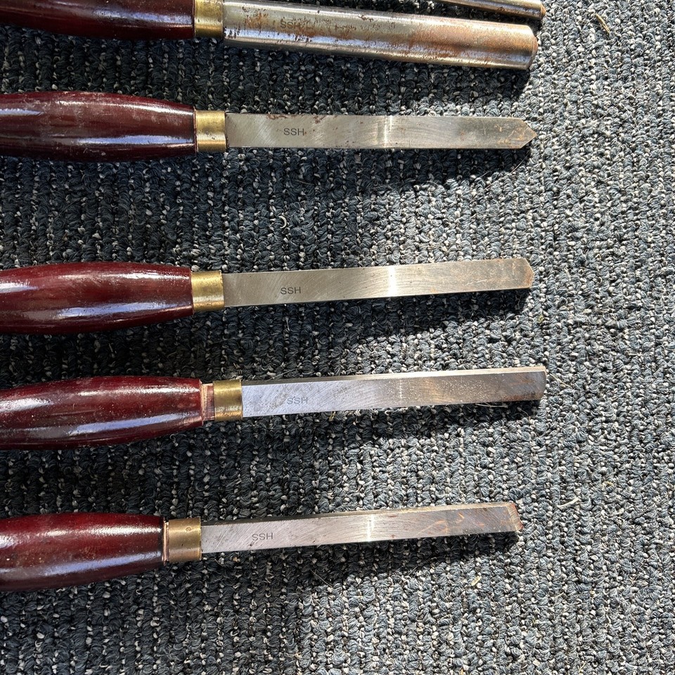 7 VINTAGE HIGH SPEED STEEL WOOD TURNING LATHE TOOLS, GOUGES, PARTING
