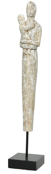 Dekofigur Skulptur Dame Mutter Mit Kind Aus Mangoholz Weiß Patiniert-image