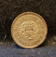 1938 Great Britain 3 pence, George VI, nicer grade, KM-848 (GB11)