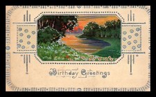 1914 Birthday Greetings Wooded Pond Scene Embossed German Postcard 5-56