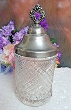 Ancien pot à roulettes à cornichons EAPG et couvercle presse diamant verre taillé 3,25 x 7,25"