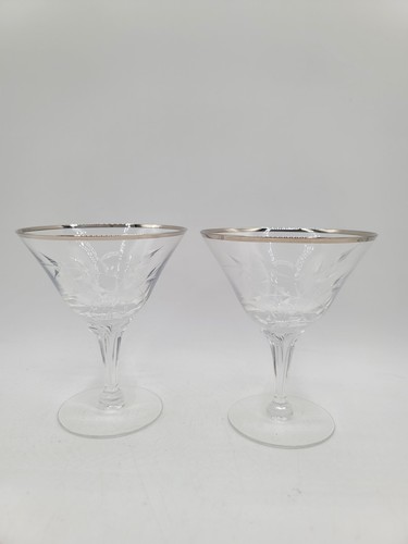 Fostoria Braut Belle Martini geätzter Kristall Platinrand 4,75" 4er Set - Bild 3 von 12
