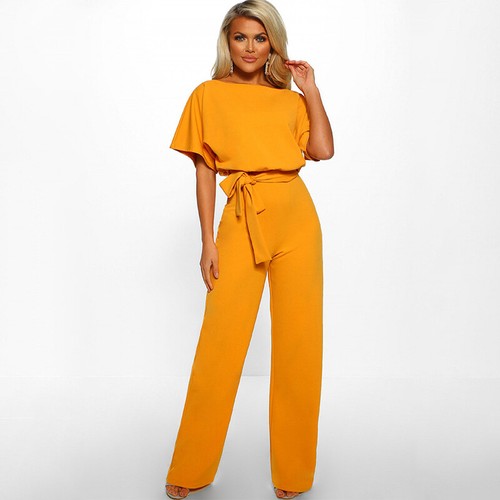 Damen Jumpsuit Elegant Lang Einteiler Sommer Hosenanzug Gürtel Clubwear Overall - Bild 12 von 20