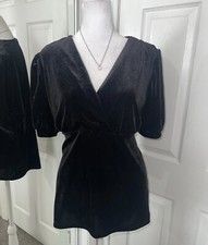 Beautiful Vintage Black Velvet Puff Sleeve Top Size M