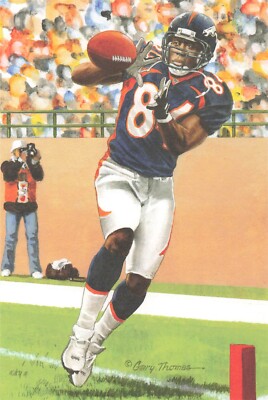 Shannon Sharpe (Denver Broncos) Unsigned Goal Line Art Postcard In Top Loader