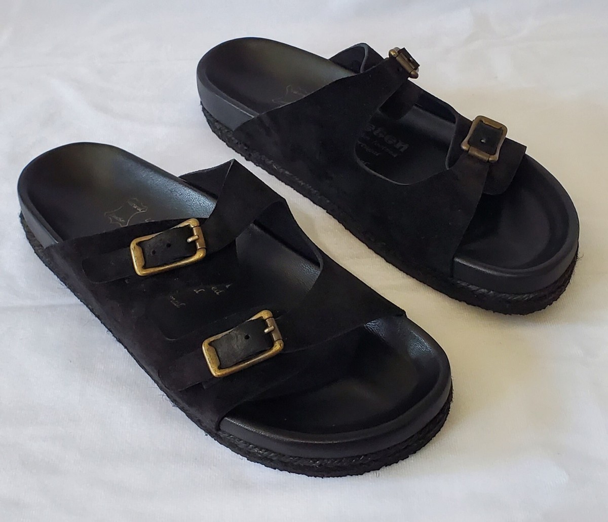 Yuketen Zuricher Black Double Strap Pleather Suede Like Yuketen Zuricher Black Double Strap Pleather Suede Like