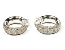 14k White Gold Textured Finish Small Hoop Earrings