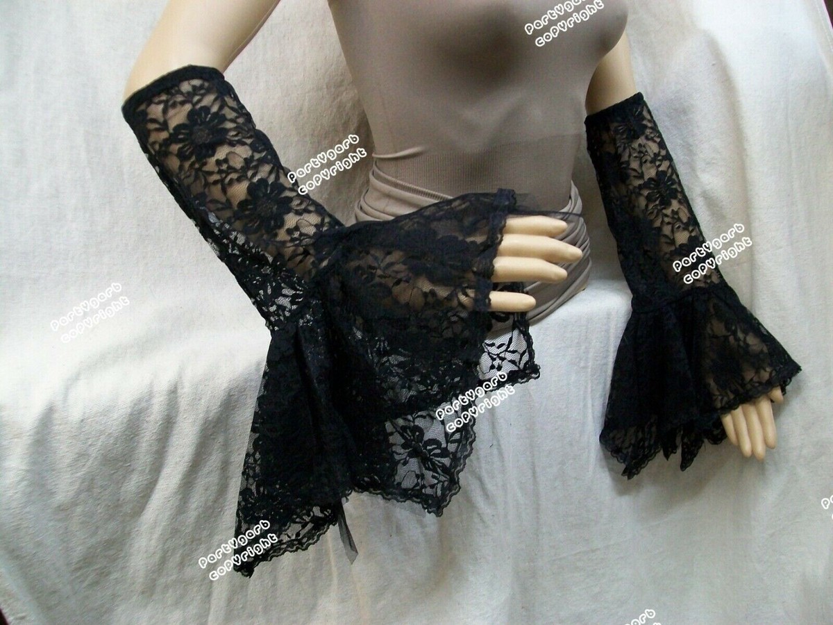 Black Lace Bell Sleeve Arm Warmers Witch Goth Steampunk Victorian
