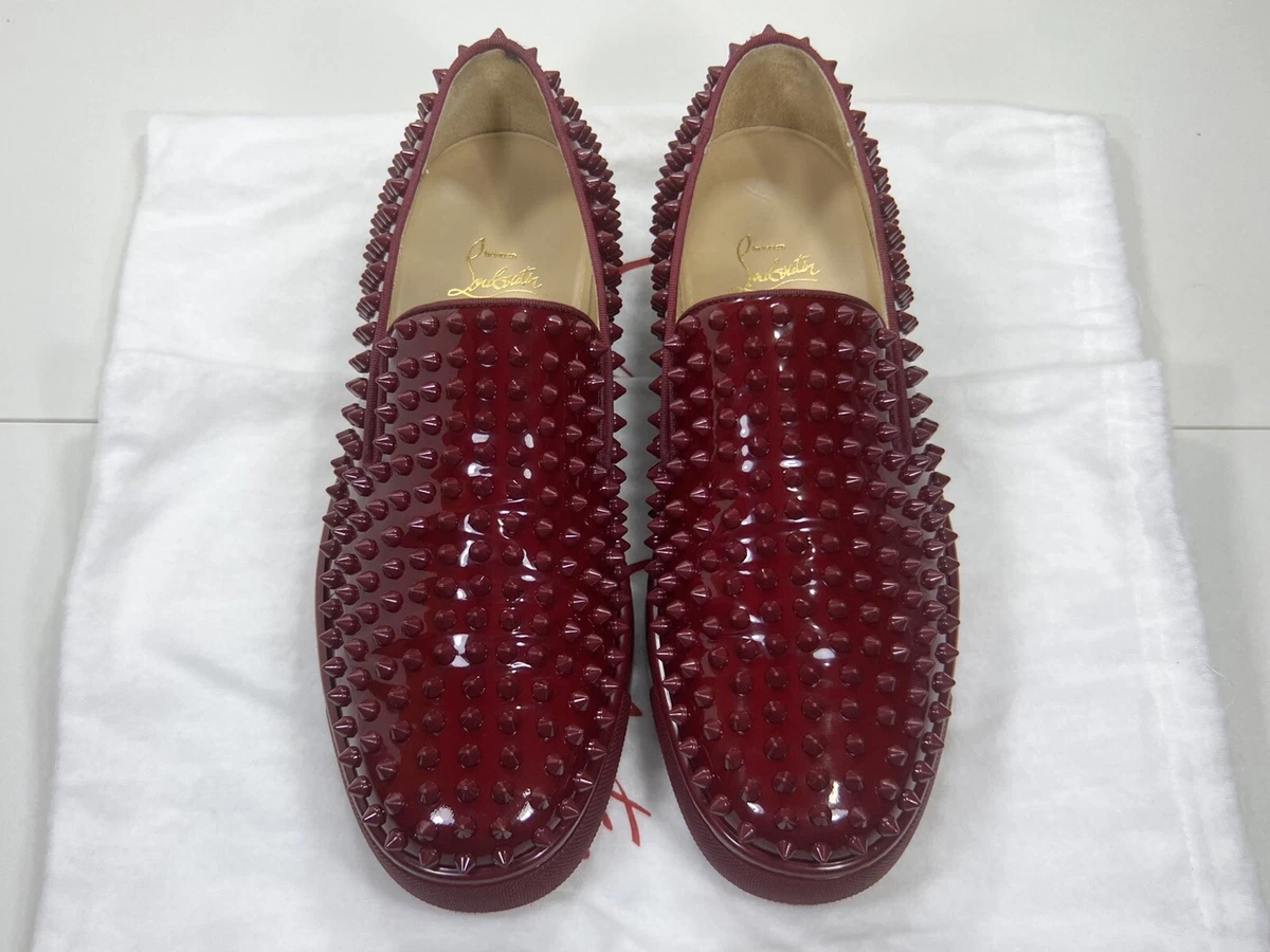 Christian Louboutin Roller Boat Flat Patent Leather GG Spikes Shoes Size:41.5