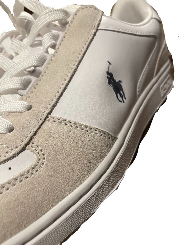 Polo Ralph Lauren uomo taglia 11 scarpe tennis corte sneakers basse bianco beige pony
