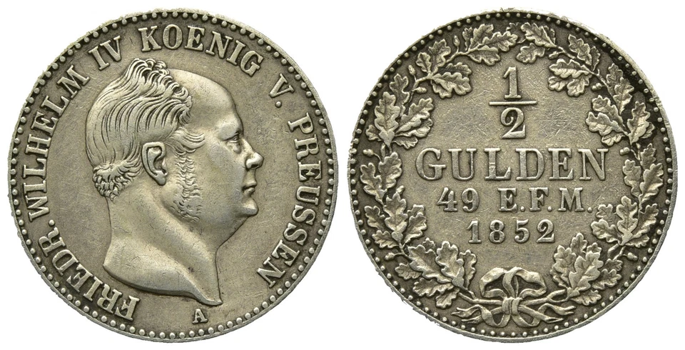 Hohenzollern - Friedrich Wilhelm IV. - 1849-1861 - Gulden 1852A - Bild 1 von 1