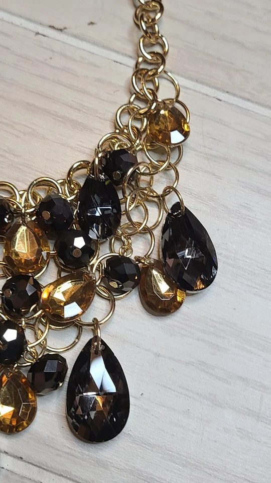 Collar vintage Alfani tono dorado piedras color ámbar babero 20" Foto 4 de 4