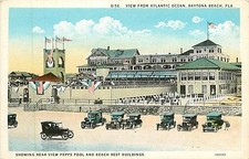 Postal de los años 20 de Florida, FL, Daytona Beach, Pepps Pool & Beach Rest Edificios