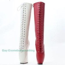 Snake Patent Ballet Boots Knee High Fetish Shoes No Heels Lace Up Plus Size Shoe