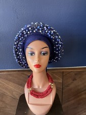 Aso-Oke African Headtie Auto Gele, Headgear, Stoned Gele, Ready Made Gele Fabric