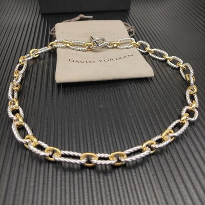 David Yurman 925 Silver & Gold Oval Cable Link Toggle Necklace