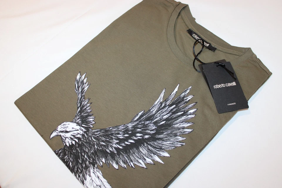 Roberto Cavalli Men's Green Eagle Cotton Crew Neck T-Shirt NWT Size XL - Image 3 of 4