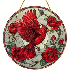 Cardinal Rose Suncatcher for Window Decoration