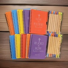 A Set of 10 Christian Spiral Notebooks Bulk Prayer Journals with Pens Small No..
