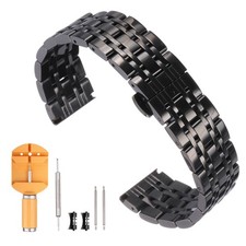 22mm Stainless Steel Replacement Watch Band Butterfly Clasp, Black