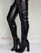 Women Fashion Round Toe Side Zipper Over Knee Boots Pumps High Heels Party Shoes