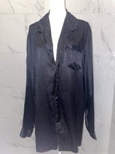 Vintage Victoria  s Secret Gold Label 100 Silk Pajama Shirt XL Black Sleepwear