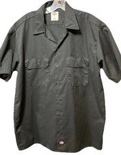 Classic Dickies Short Sleeve Shirt Black Button Down Logo Large Pockets Workwear