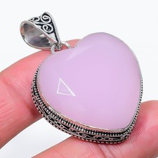 Rose Quartz Heart Shape Gemstone Vintage Pendant Handmade Beautiful Jewelry 1.9"