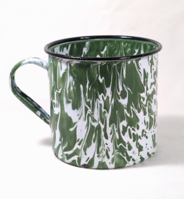 Vintage Green & White Enamel Spatter Splatterware Granite Ware Coffee Mug Cup