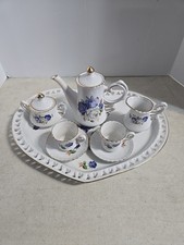 10 PC Vintage Porcelain Child size/mini floral tea set heart shaped tray lattice