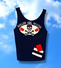 Roller Derby Girl Skates Twist Back Tank Top Women's Small / S Black Red Skull