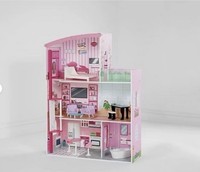 Wooden Pink Mansion Fashion Dolls House With 11 Accessorises By Asda George