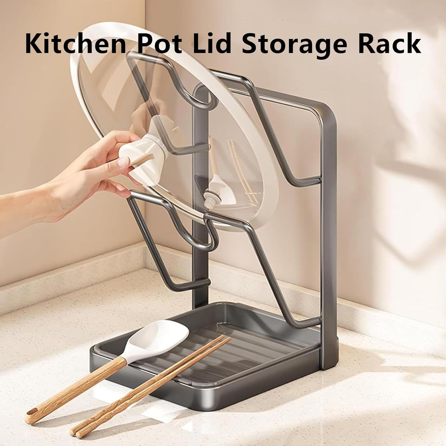 Double Layer Multifunctional kitchen Pot Lid Organiser for Countertop Non Slip