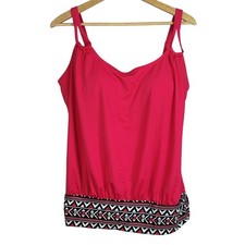 Swimsuits For All Blouson Tankini Pink Size 16 Swim Top Adj Bra Light Pad NWT