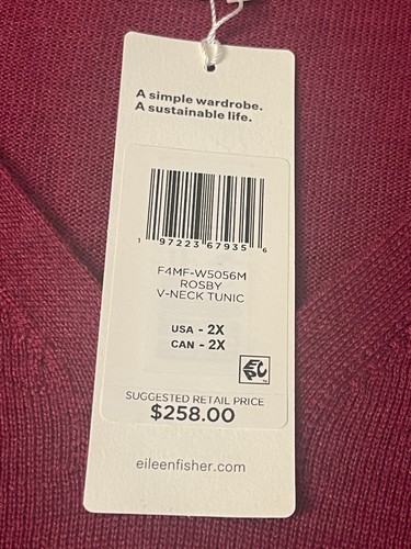 NWT $258 Eileen Fisher Roseberry   Merino Wool V-Neck Tunic 2X - Picture 2 of 4