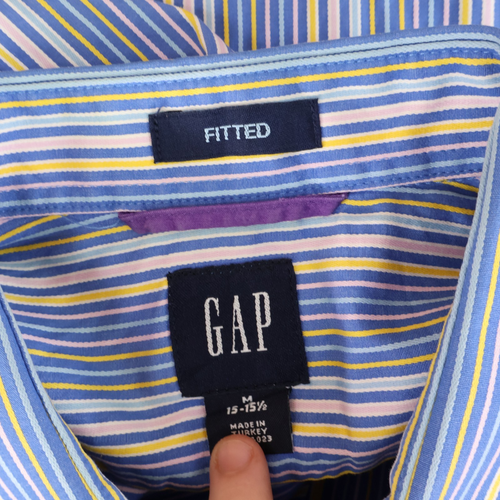 Gap Dress Shirt Mens Size M (15.5) Blue Striped 100% Cotton Fitted Spread Collar - Picture 7 of 8