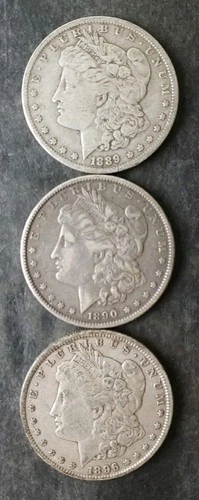 1889 O, 1890, and 1896 $1 Morgan Silver Dollars