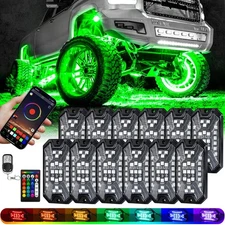 12Pods 5 Sides Full Angle RGB LED Rock Lights Kits High Brightness 27 Beads R...