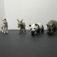 4pc Plastic Animal Figurine Lot Zebra Donkey Panda Rhinoceros