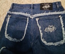 Karl Kani Vintage Denim Flared Bottom Jeans With Frayed Hem
