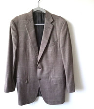 Ermenegildo Zegna Cashmere Silk Brown Houndstooth Check Plaid Jacket 44R