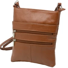 Genuine Leather Organizer Purse Mini Handbag Travel Bag Zippered Shoulder Purse