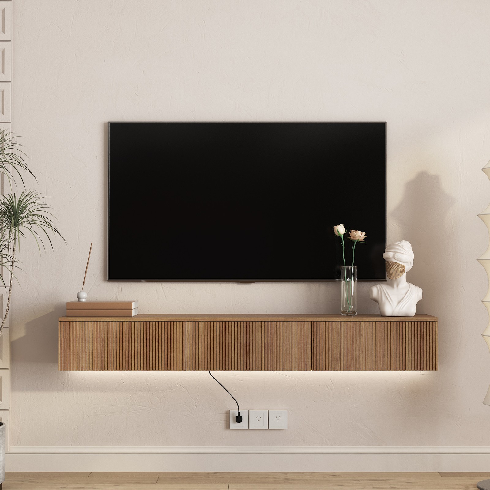 Wall Mounted With 16 Color Leds,65" Modern Tv Stand, Floatin
