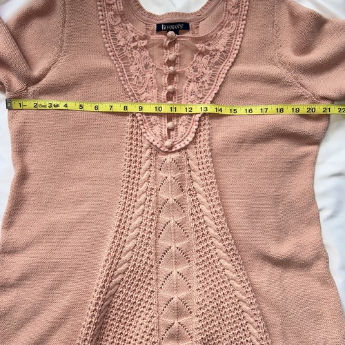 Roamans Woman Pink Lace Yoke Sweater Sz M 14/16 Cottage Core Crochet Coquette - Picture 5 of 16