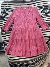 Crown and Ivy Women's Maxi Dress Pink, Long Sleeve, V-Neck, Tiered, Size Large