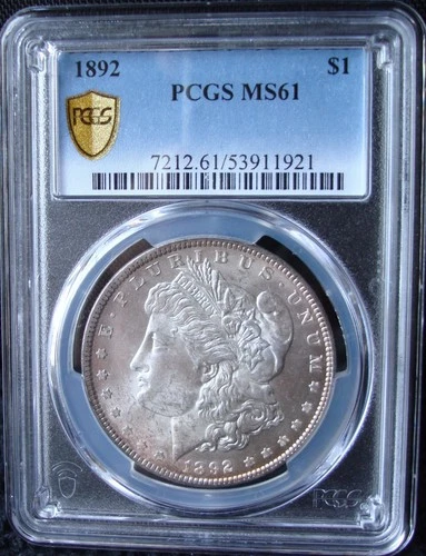 1892 Morgan Silver Dollar - PCGS MS 61 - Gold Shield